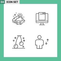 User Interface Pack of 4 Basic Filledline Flat Colors of cloud popup sun monitor food Editable Vector Design Elements