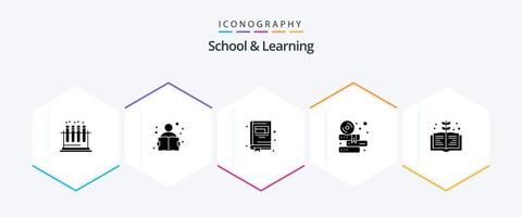 School And Learning 25 Glyph icon pack including knowledge. book. education. cd. education vector