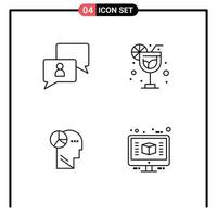 Mobile Interface Line Set of 4 Pictograms of chatting mind user summer architecture Editable Vector Design Elements