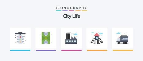 City Life Flat 5 Icon Pack Including . truck. life. life. play ground. Creative Icons Design vector