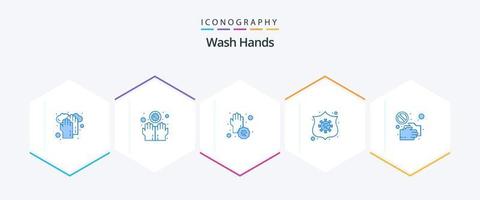 Wash Hands 25 Blue icon pack including covid. shield. virus. safeguard. hands vector