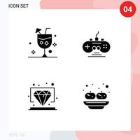 4 Universal Solid Glyphs Set for Web and Mobile Applications beach diamond drink game value Editable Vector Design Elements
