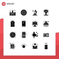 Pack of 16 creative Solid Glyphs of smart phone electric microscope charging winner Editable Vector Design Elements