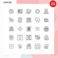 25 User Interface Line Pack of modern Signs and Symbols of egg clock avatar timer watch Editable Vector Design Elements