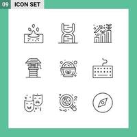 Universal Icon Symbols Group of 9 Modern Outlines of food farming genetic farm profit Editable Vector Design Elements
