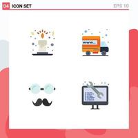 Group of 4 Flat Icons Signs and Symbols for candle glasses hosting domain coding Editable Vector Design Elements