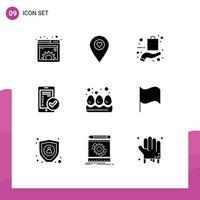 Pack of 9 creative Solid Glyphs of security mobile pointer gdpr online Editable Vector Design Elements