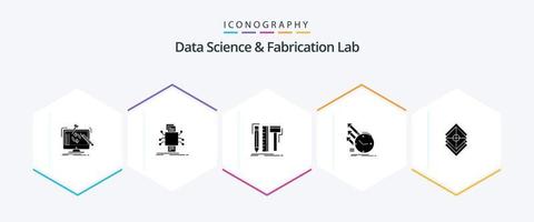 Data Science And Fabrication Lab 25 Glyph icon pack including of. detection. processing. pencil. digital vector