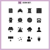 Mobile Interface Solid Glyph Set of 16 Pictograms of computer leaf mask canada note Editable Vector Design Elements