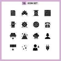 Mobile Interface Solid Glyph Set of 16 Pictograms of computer leaf mask canada note Editable Vector Design Elements