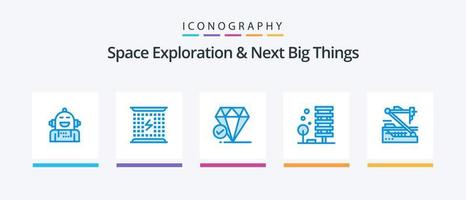 Space Exploration And Next Big Things Blue 5 Icon Pack Including city. architecture. electromagnetic. agriculture. big think. Creative Icons Design vector