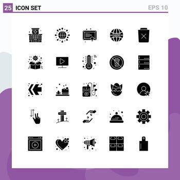 conjunto de 25 glifos sólidos vectoriales en cuadrícula para eliminar elementos de diseño vectorial editables globales de la red de educación básica vector