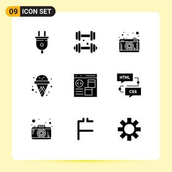 Stock Vector Icon Pack of 9 Line Signs and Symbols for coding app camera summer cone Editable Vector Design Elements