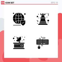 Editable Vector Line Pack of 4 Simple Solid Glyphs of globe strategy world chess media Editable Vector Design Elements