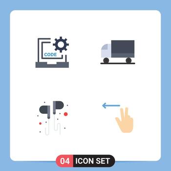 paquete de 4 signos y símbolos de iconos planos modernos para medios de impresión web, como elementos de diseño vectorial editables a mano de entrega de desarrollo de camión de código vector