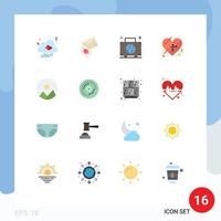 Flat Color Pack of 16 Universal Symbols of nature romance bag present luggage Editable Pack of Creative Vector Design Elements