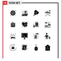 Mobile Interface Solid Glyph Set of 16 Pictograms of wedding cake cake engine table living Editable Vector Design Elements