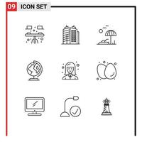 Set of 9 Modern UI Icons Symbols Signs for student female palm map globe Editable Vector Design Elements