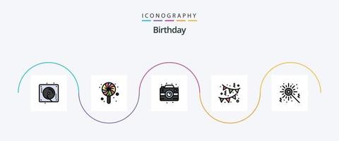 Birthday Line Filled Flat 5 Icon Pack Including . bengal fire. camera. bengal. decoration vector