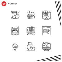 Modern Set of 9 Outlines and symbols such as online bids transport auction performance Editable Vector Design Elements