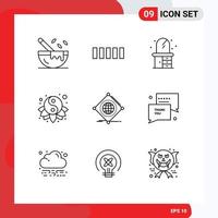 Set of 9 Commercial Outlines pack for of internet living iot yang Editable Vector Design Elements