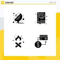 Universal Icon Symbols Group of 4 Modern Solid Glyphs of antenna fire place satellite dish notebook accounting Editable Vector Design Elements