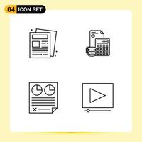 Pack of 4 Modern Filledline Flat Colors Signs and Symbols for Web Print Media such as news calculator routine business contract Editable Vector Design Elements