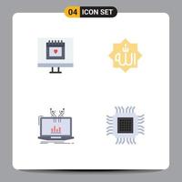 Set of 4 Commercial Flat Icons pack for calendar analysis valentine mark management Editable Vector Design Elements