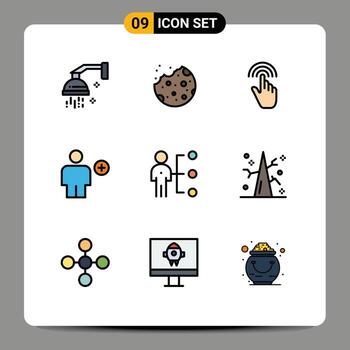 User Interface Pack of 9 Basic Filledline Flat Colors of human avatar food add interface Editable Vector Design Elements