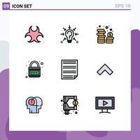 Pack of 9 Modern Filledline Flat Colors Signs and Symbols for Web Print Media such as web lock suggestion internet currency Editable Vector Design Elements