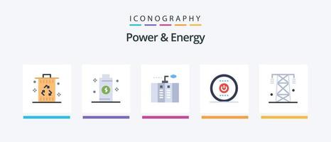 Paquete de 5 iconos planos de energía y energía que incluye energía. electricidad. poder. informática. generador. diseño de iconos creativos vector