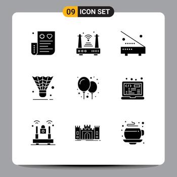 9 Universal Solid Glyphs Set for Web and Mobile Applications shuttle badminton things hardware electronic Editable Vector Design Elements
