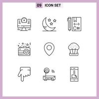 9 Thematic Vector Outlines and Editable Symbols of map romance code love camera Editable Vector Design Elements