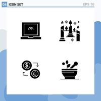 Set of 4 Modern UI Icons Symbols Signs for laptop dollar candles exchange finance Editable Vector Design Elements