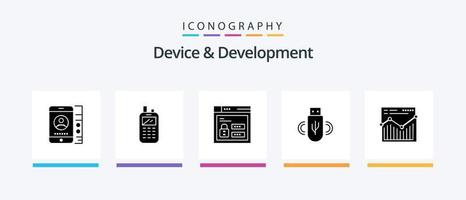 paquete de iconos de glifo 5 de dispositivo y desarrollo que incluye web. almacenamiento. navegador. datos . USB. diseño de iconos creativos vector