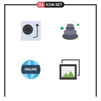paquete de 4 iconos planos creativos de dispositivos masaje de tocadiscos de piedra elementos de diseño de vectores editables en línea