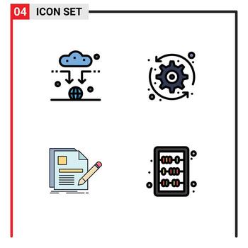 Pack of 4 Modern Filledline Flat Colors Signs and Symbols for Web Print Media such as antenna file wifi system pen Editable Vector Design Elements