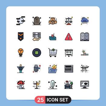 paquete de interfaz de usuario de 25 colores planos básicos de línea rellena de cubos de nubes digitales elementos de diseño vectorial editables de deuda binaria vector