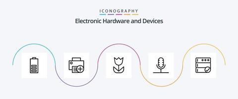 Devices Line 5 Icon Pack Including microphone. broadcast. gadget. audio. macro vector