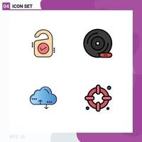 Modern Set of 4 Filledline Flat Colors and symbols such as tag cloud sign dvd link Editable Vector Design Elements