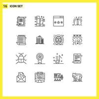 Universal Icon Symbols Group of 16 Modern Outlines of list insects engine fly search Editable Vector Design Elements