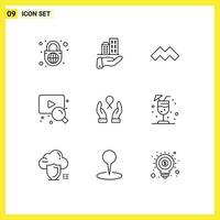 Pictogram Set of 9 Simple Outlines of woman breast cancer mysterium care video Editable Vector Design Elements