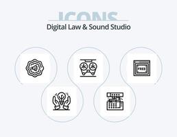 Digital Law And Sound Studio Line Icon Pack 5 Icon Design. tecnology. free access. cassette. handfree. music vector