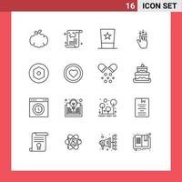 16 User Interface Outline Pack of modern Signs and Symbols of gestures down guide finger top Editable Vector Design Elements