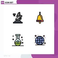 Pack of 4 Modern Filledline Flat Colors Signs and Symbols for Web Print Media such as biology halloween bell bottle global Editable Vector Design Elements