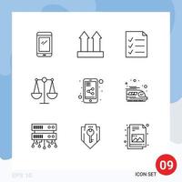 Modern Set of 9 Outlines Pictograph of share mobile share up scales balance Editable Vector Design Elements