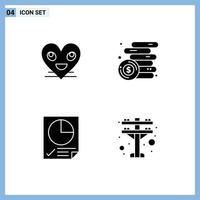 Modern Set of 4 Solid Glyphs Pictograph of heart data face income page Editable Vector Design Elements