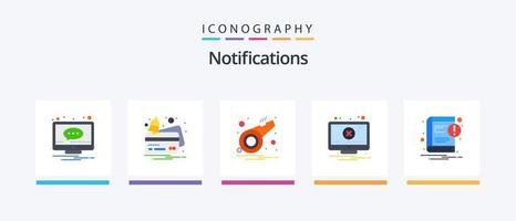 Paquete de 5 iconos planos de notificaciones que incluye libro. notificación. pago. error. silbar. diseño de iconos creativos vector