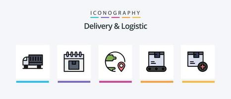 la línea de entrega y logística llenó un paquete de 5 íconos que incluye el producto. hora mensaje. logístico. diseño de iconos creativos vector
