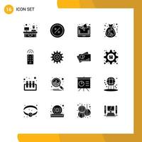 Modern Set of 16 Solid Glyphs and symbols such as love charity market bag online Editable Vector Design Elements